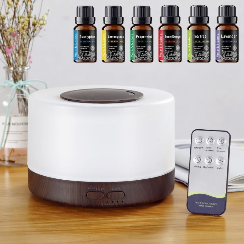 Wood Grain Diffuser 500ml with Remote Control, Auto Shut-Off & 6 Aromatherapy Oils