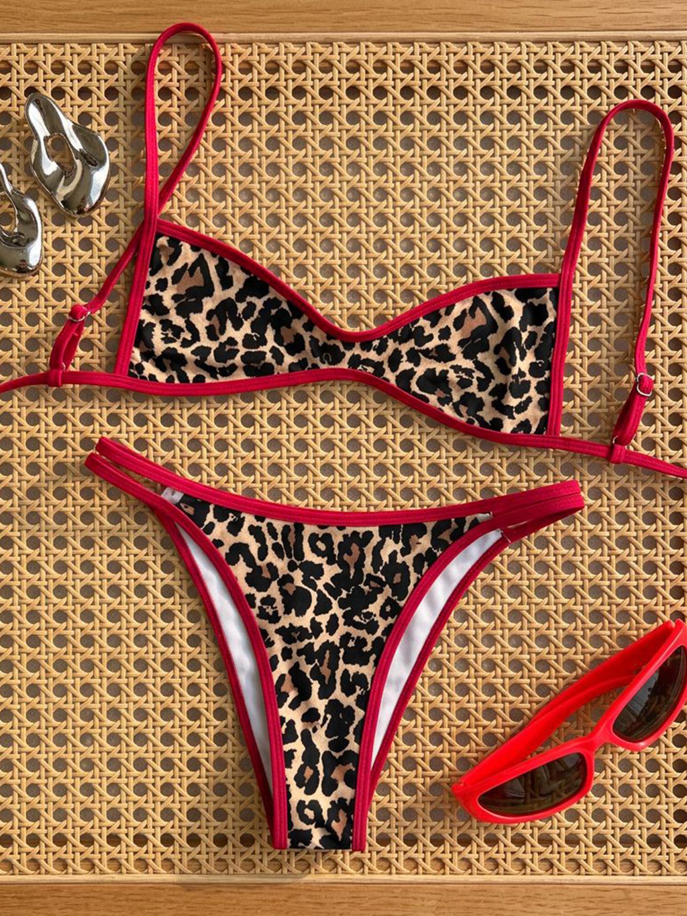 Bikini one-piece with a halter top and back tie - Pink and Blue Patterned Bikini Set for Women