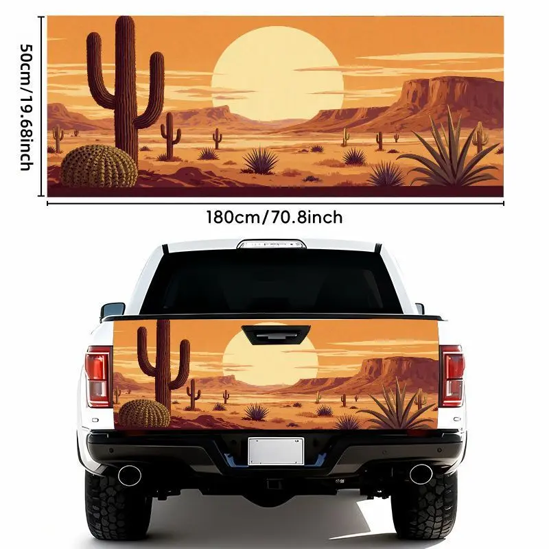 1 Sheet 19.69 X 70.87inch Desert Sunset Cactus Landscape Car Sticker - Waterproof Self-Adhesive Tailgate Bumper Sticker - Strong Weather Resistance/Easy to Apply And Remove - Suitable for Most Car Models, Car Additions, Vehicle Decoration