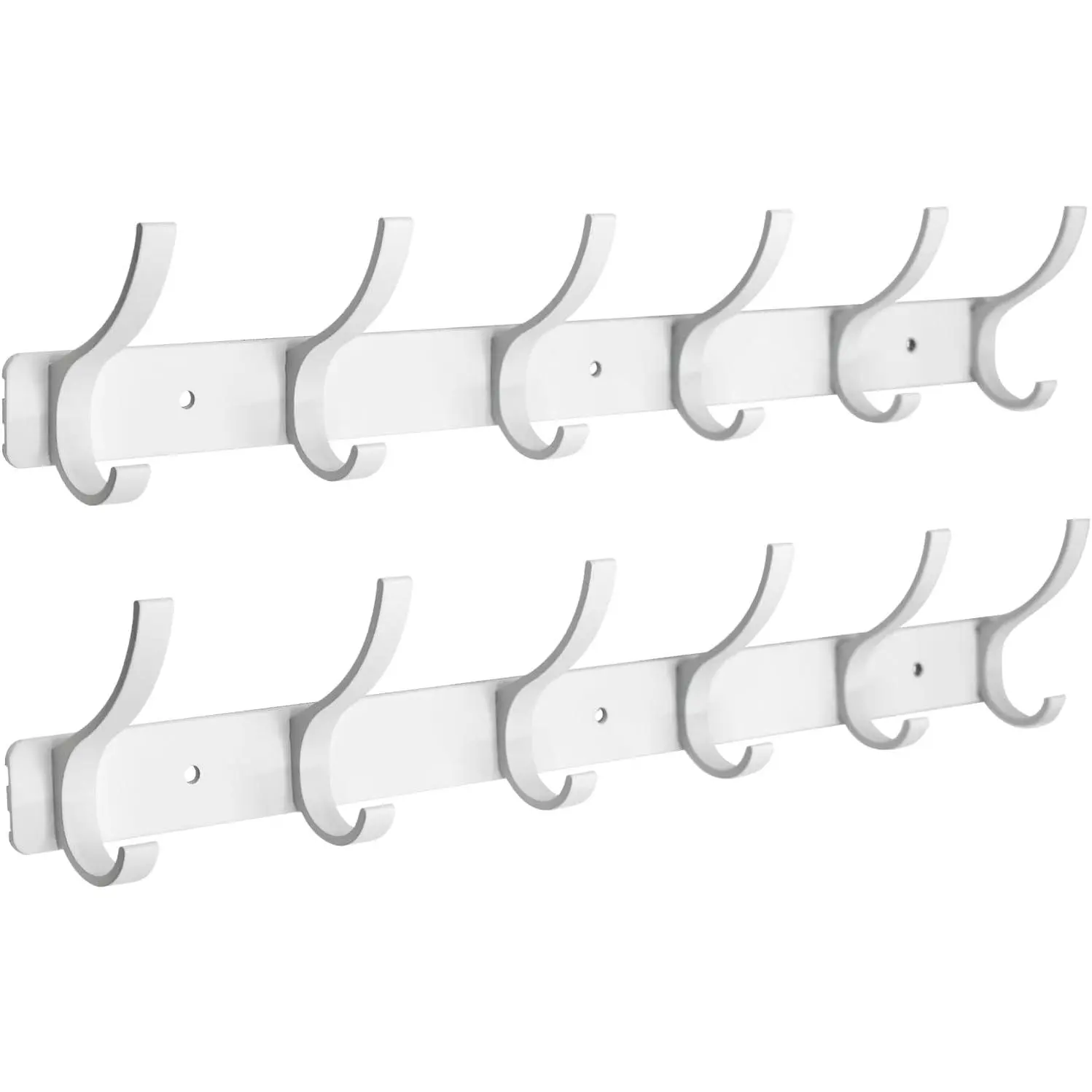 Coat Rack Wall Mounted, 6 Coat Hooks, Heavy Duty Metal Double Hook Rack, Wall Mount Coat Hanger for Hat Towel Purse Robes, 2 Pack White