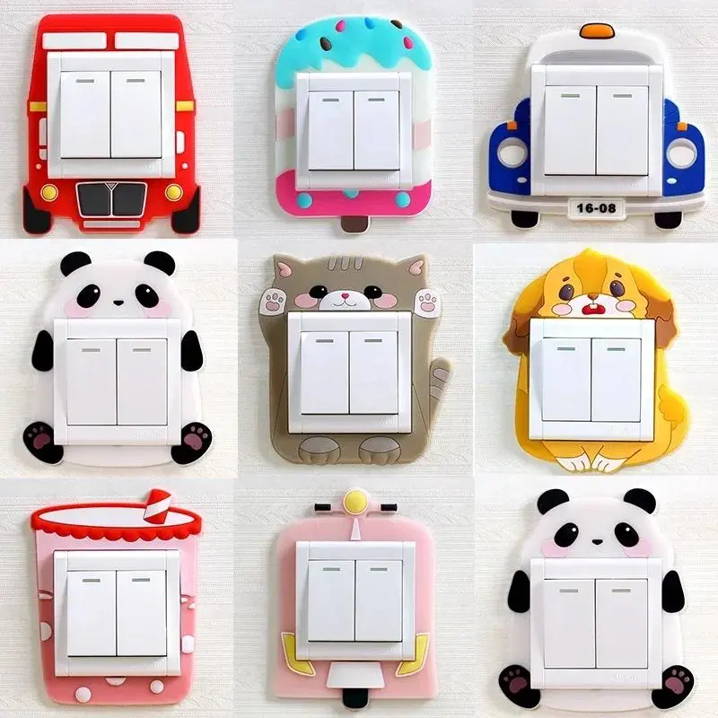1 Pc Children Bedroom Switch Stickers Home Decoration Luminous Silicone Switch Covers Kawaii Cartoon Animals Switch 3D Stickers