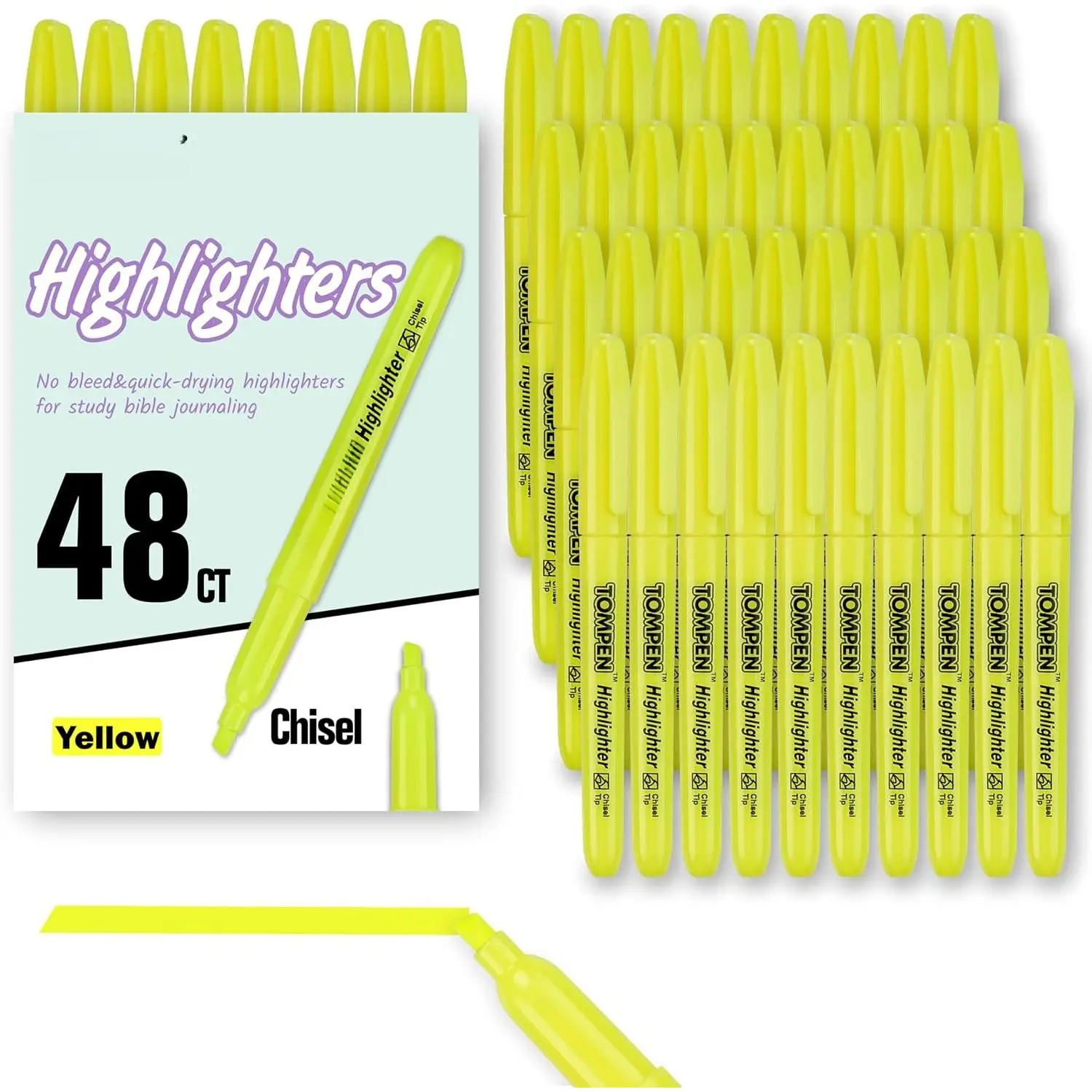Highlighters Yellow 48 Pack, Highlighters No Bleed–Bulk Chisel Tip High  Markers Set for School, Office,Study,Journaling–Smear-Free,Quick Dry–Fluorescent Pens for Teachers