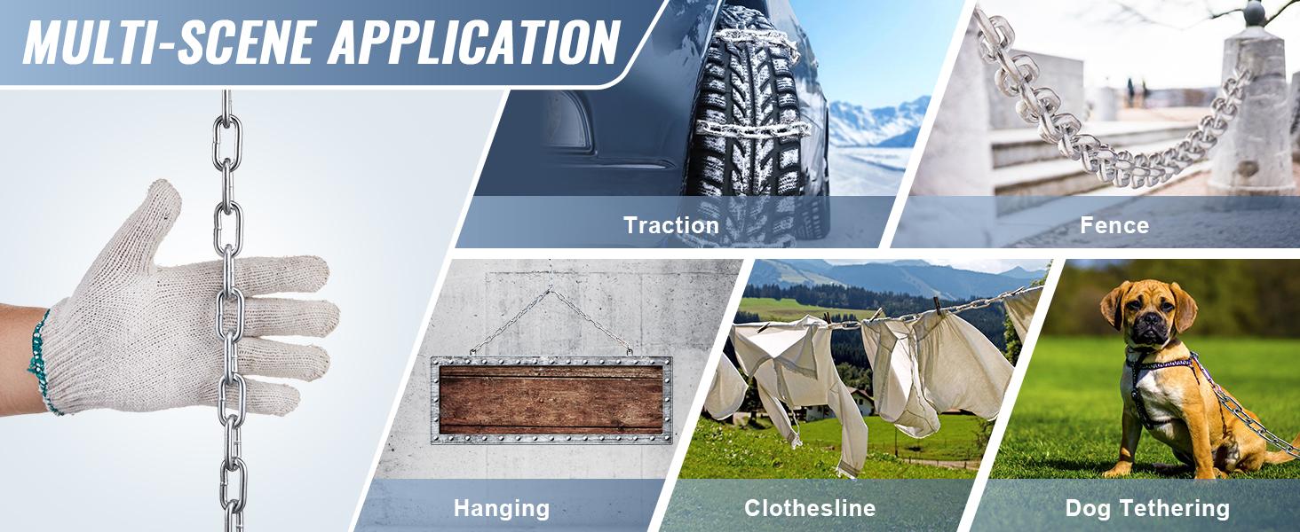 TikTokShopBlackFridayVEVOR Proof Coil Chain, 1/8" x 100', 330 lbs Safe Working Load, Zinc Plated Proof Tested Coil Chain with Two Quick Links, Galvanized Carbon Steel Link Chain for Towing, Hanging, Camping, Pet Towing