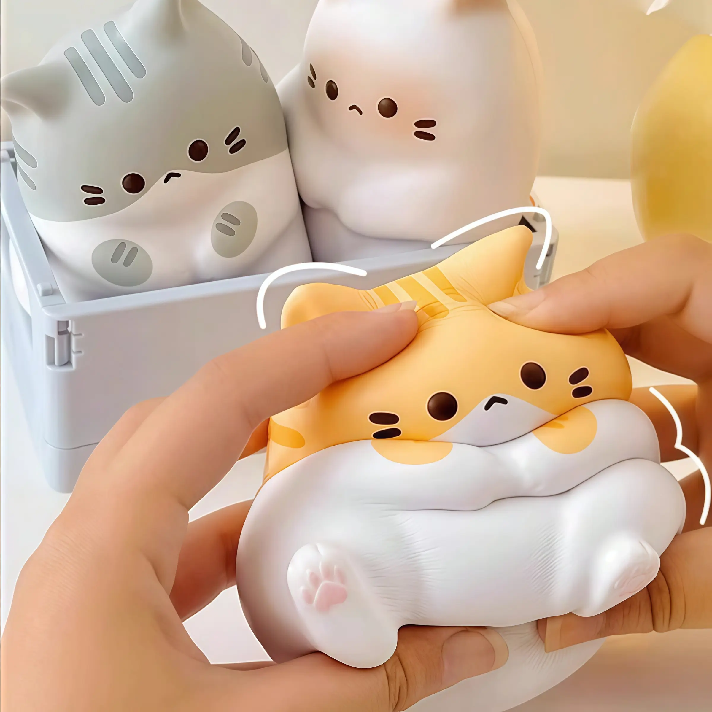 Cute Cartoon Cat Squeeze Toys Set, Soft Slow Rebound PU Bubble Stress Relief, Mixed Colors, Perfect Christmas Valentine's Birthday Gift