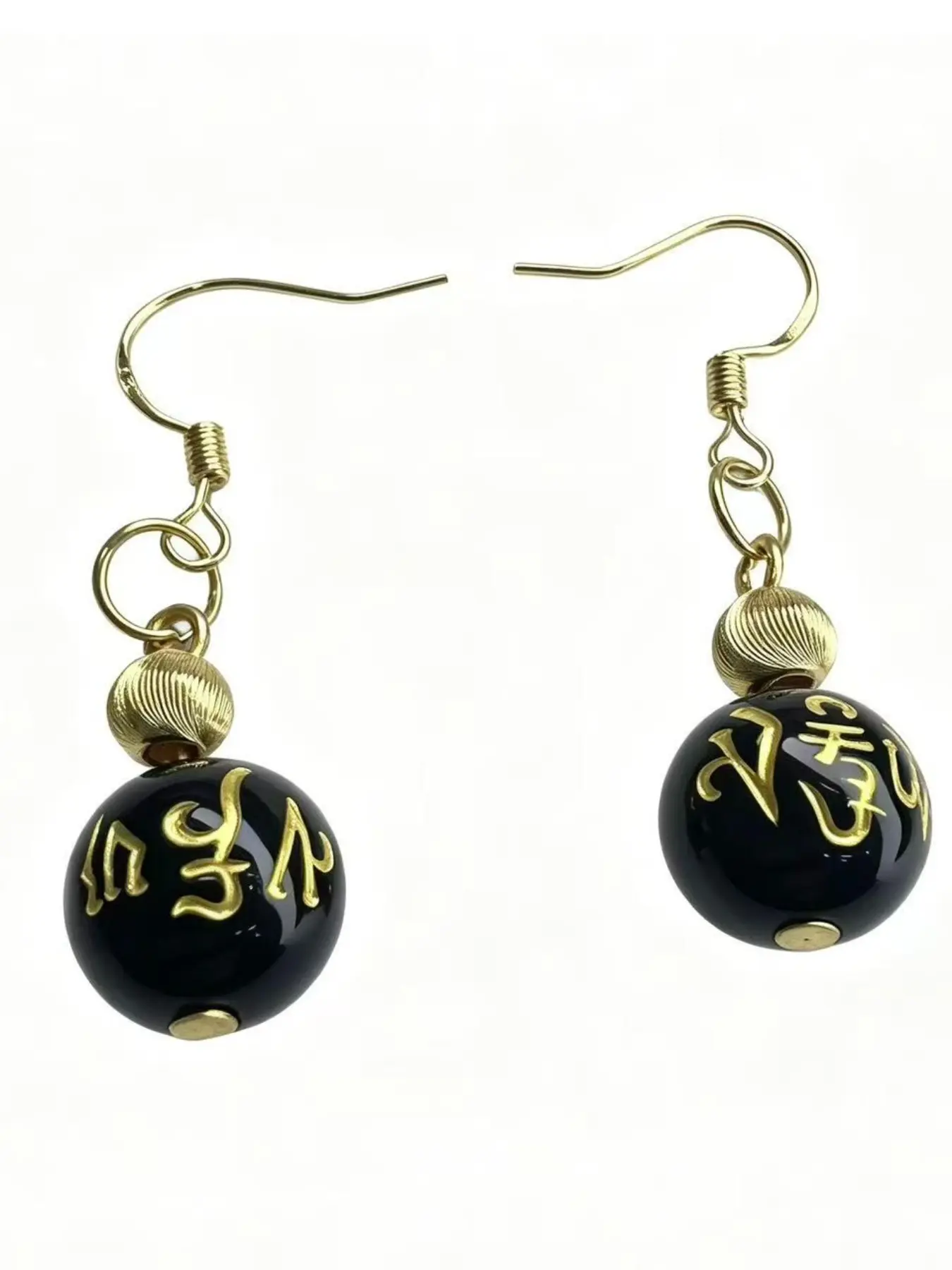 Vintage Obsidian Six-Word Mantra Earrings, Tibetan Ethnic Style, Unique Jewelry, Fashionable Ear Accessories, Trendy Gift Idea