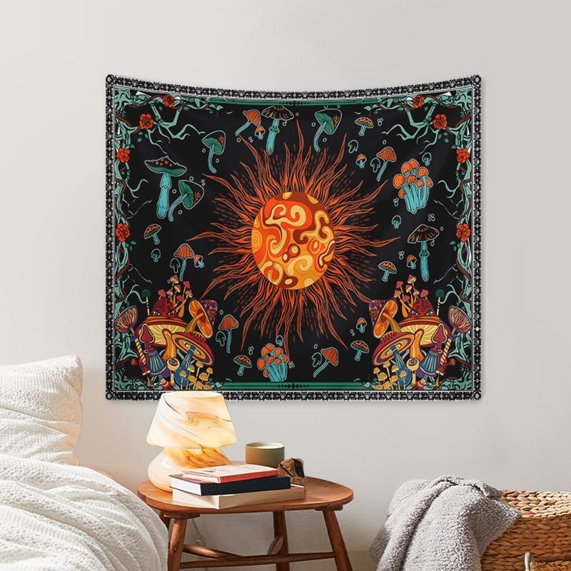Mandala Sun & Mushroom Pattern Wall Tapestry, 1 Count Modern Artwork Decorative Hanging Blanket, Wall Decor for Living Room Bedroom, Home Decorations