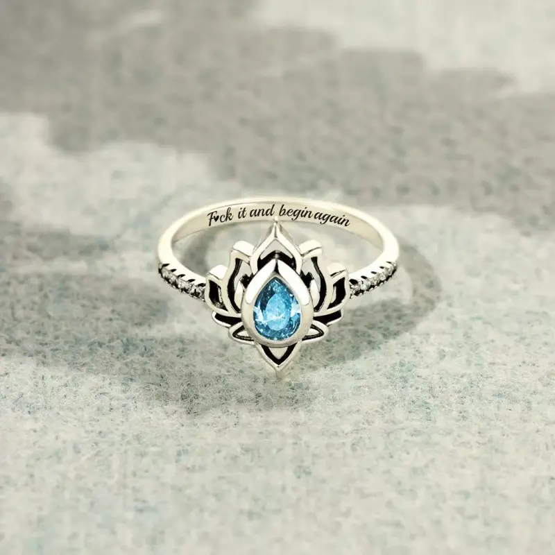 Moonstone Lotus Ring, Vintage Spiritual Growth and Enlightenment Jewelry, Pagan Symbol, Synthetic Moonstone Lotus Jewelry as a Gift for Mom or Girlfriend, Mother's Day Gift C30102-JZ