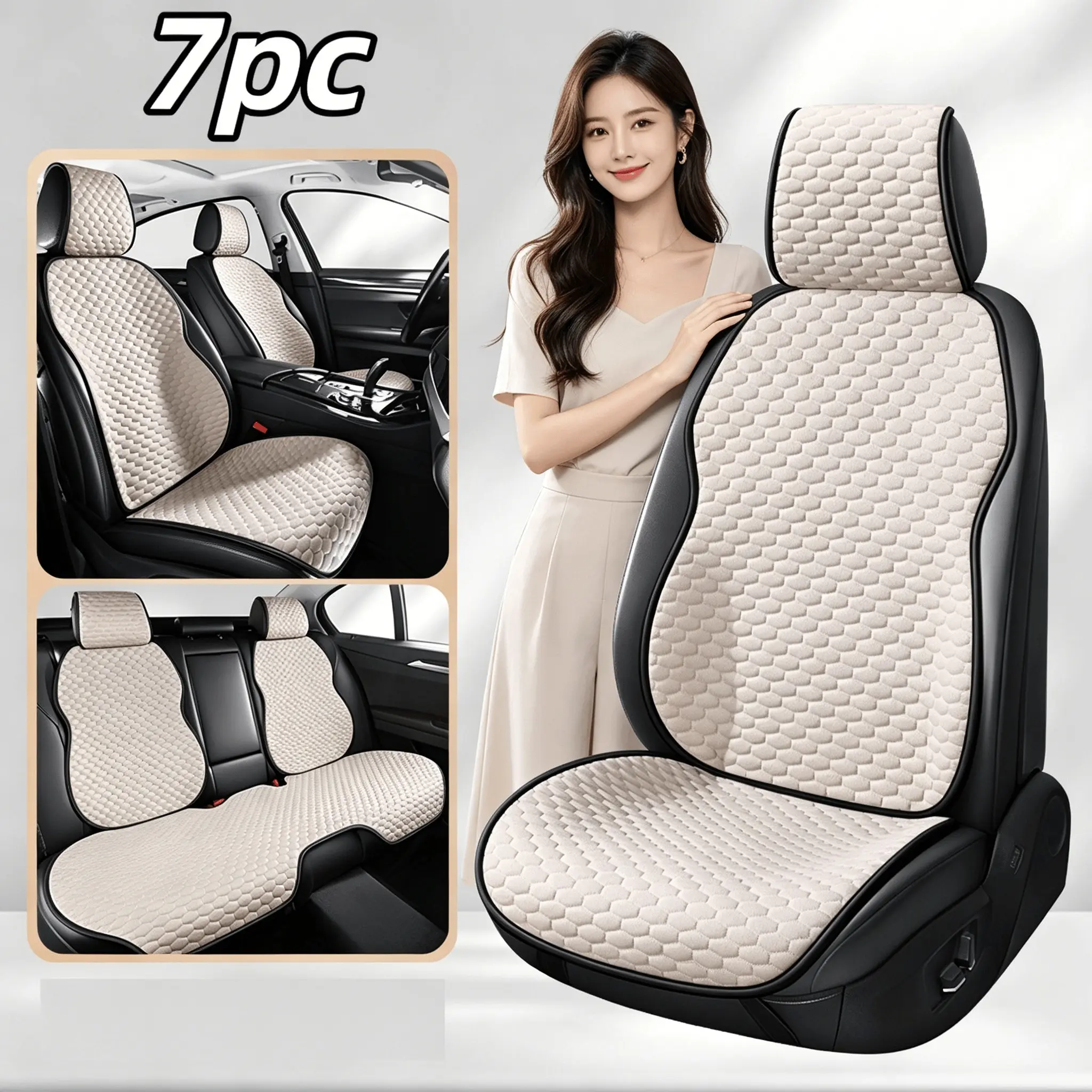 7pc Car Seat Covers Set for 5-Seat Vehicles, Linen Material, Breathable and Comfortable, Universal Fit for Most Suvs, Classic 4 Colors