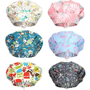 Bouffant Caps with Buttons Elastic Bouffant Turban, Nursing Surgical Cap Printed Scrub Working Hats