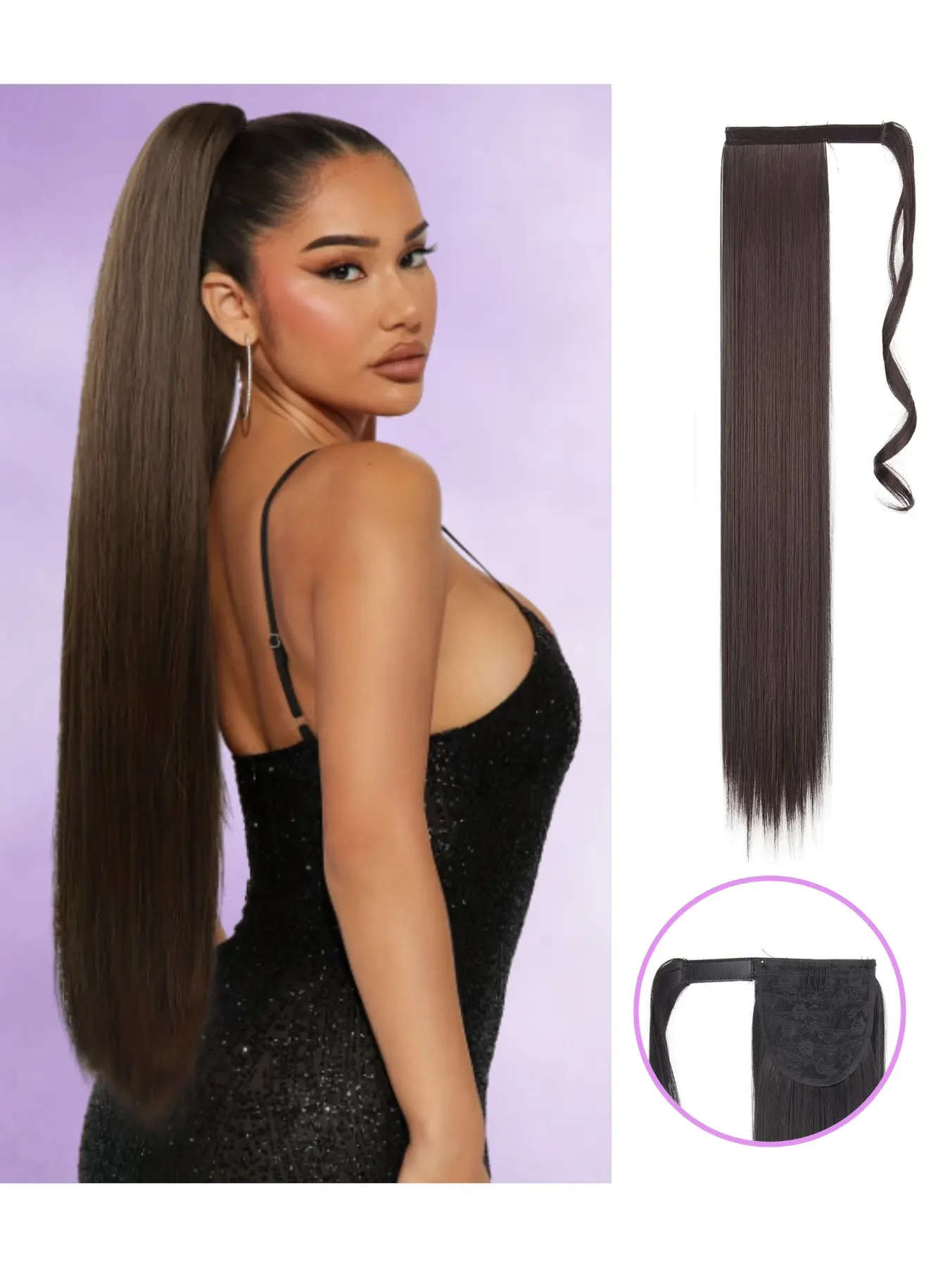 Wrap‑Around Ponytail Extension, 34 inch Long Straight Ponytail Extension, Soft Synthetic Hair Pieces Pony Tails Hair Extensions, Clip in Ponytail Hair Extension for Daily Use, Silky and Shiny