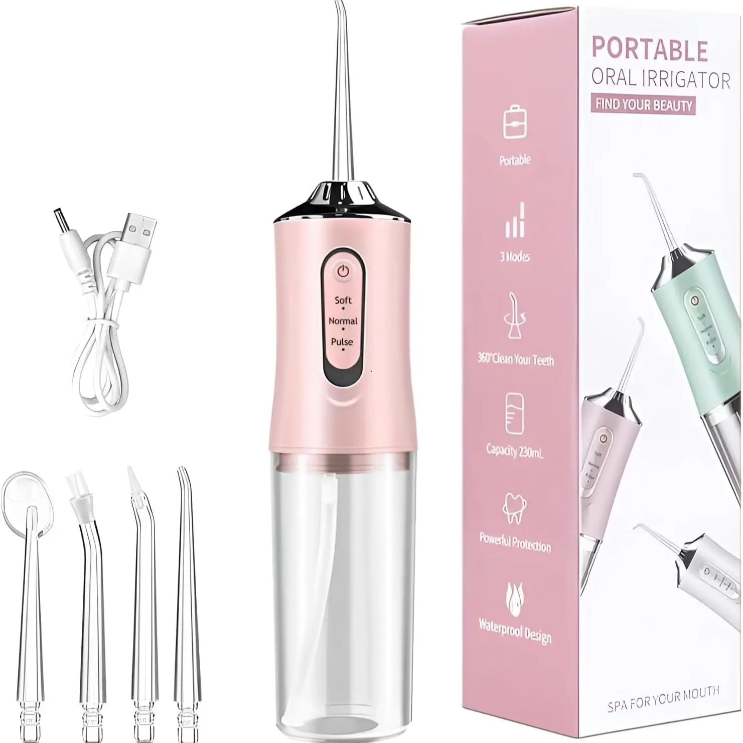 Electric Water Flosser Wireless, 3 Modes, 4 Nozzles, Portable Rechargeable Oral Irrigator, Travel Essential, Adult Gift, Tonsil Stones Remover, Water Flosser Cordless
