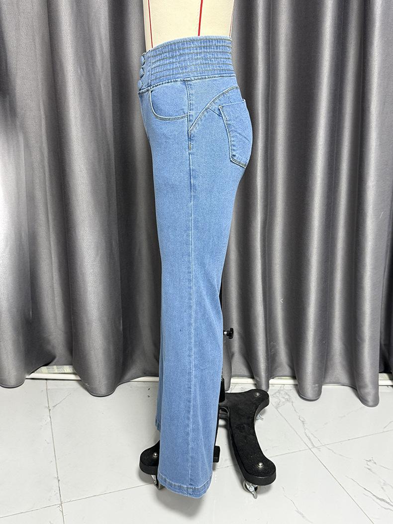 2025 European and American Cross-border Elastic Waist High Waist Stretch Tight Flared Butt-lifting Denim Pants Jeans Girl Womenswear Basic Black