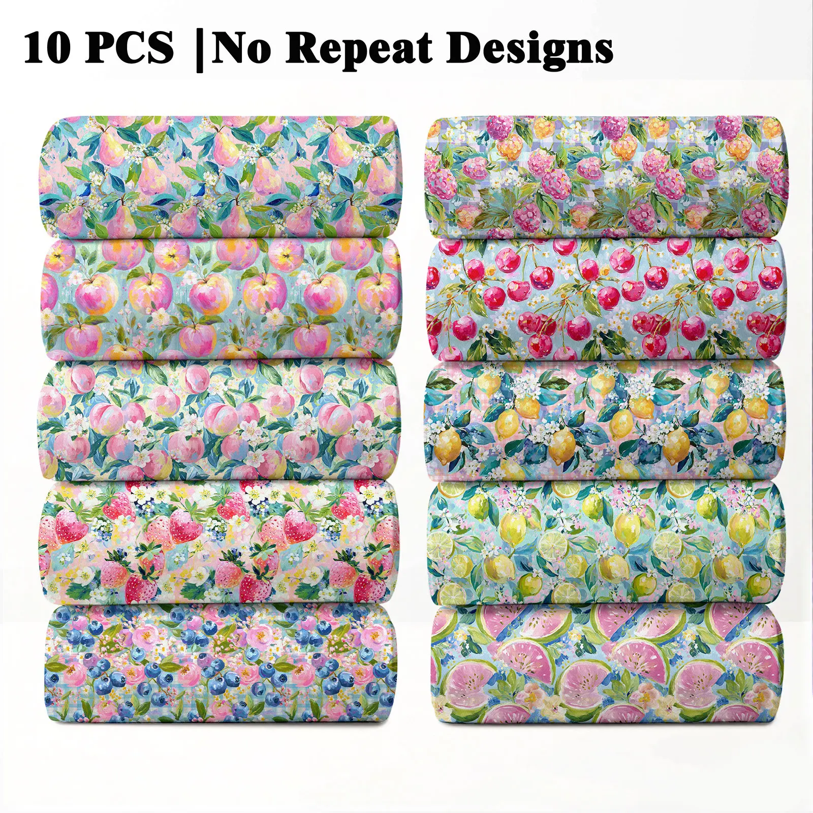 10PCS Summer Strawberry Watermelon Fruit Print Fabric, 23x55cm (9x22in) Classic Summer Fruit Pattern Quilting Home Decor DIY