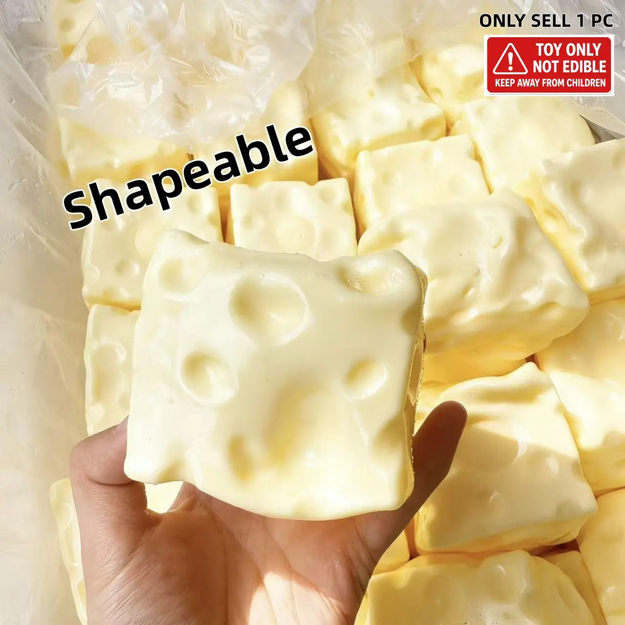 Shapeable Cheese shaped cheese squeeze toy, square cheese ball stress relief toy, cheese stress relief ball, cube sensory stress relief toy, suitable for stress relief, relaxation, tabletop games, and adult gifts