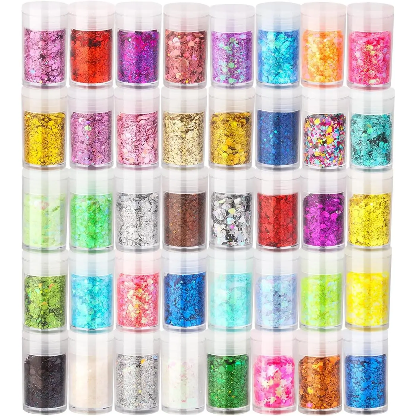40 Colors Holographic Chunky & Fine Mixed Sequins Glitter, Iridescent Glitter for Crafts Nails Face Tumbler Body Hair Painting Epoxy Art Festival