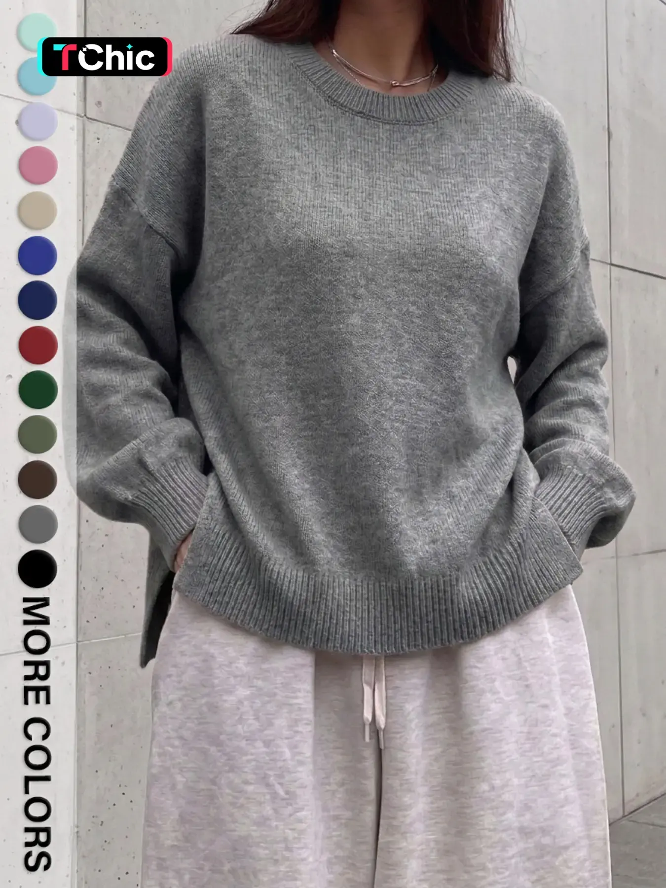 Women's Solid Color Casual Round Neck Loose Fit Knit Pullover Sweater, Long Sleeve Split Design, Fall & Winter Fashion