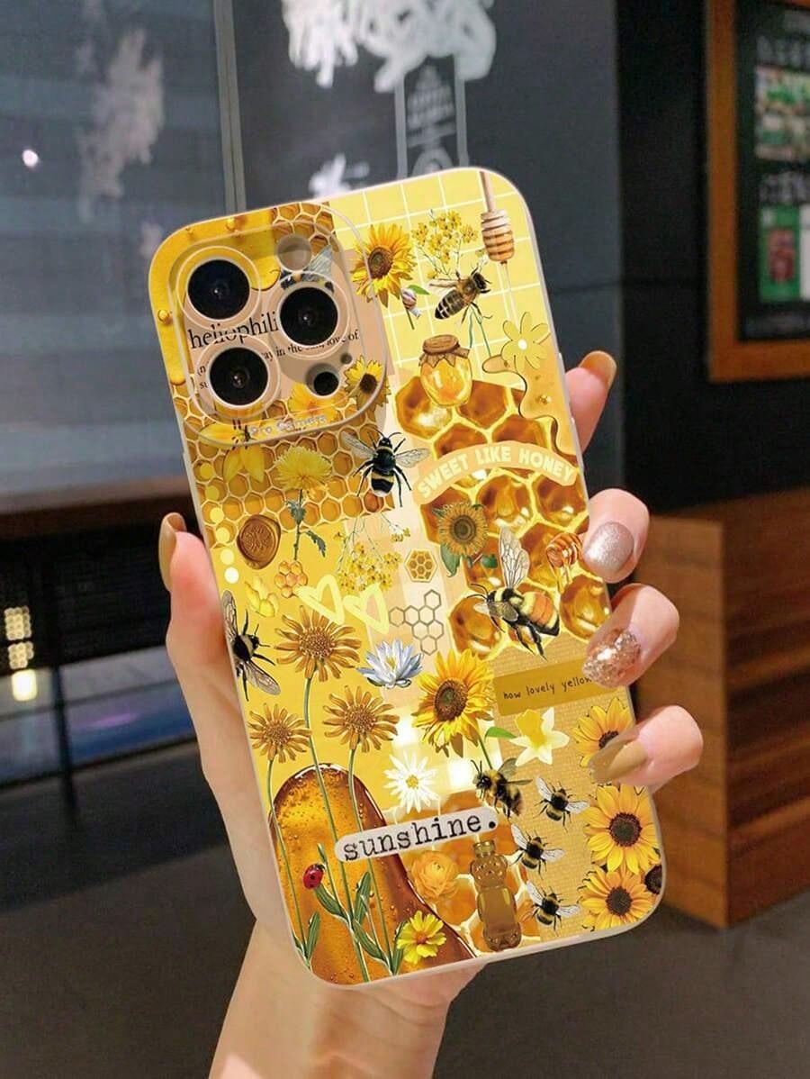 1PC Sunflower & Bee Pattern Shockproof Phone Case Suitable For IPhone17/IPhone17 Air/IPhone17 Pro/IPhone17 Pro Max/16 Pro Max/15 Pro Max/14 Pro Max/13 Pro Max/12 Pro Max/11 Pro Max