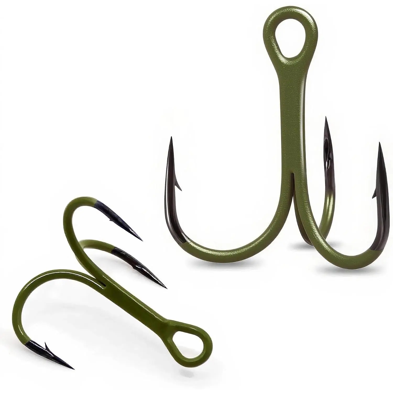 Treble Hooks 2X  10 count  Hooks Saltwater Lures | Triple Hooks with High Carbon Steel Nickel Coating  Barbed Points & Round Bend Design Green 14#-3/0#