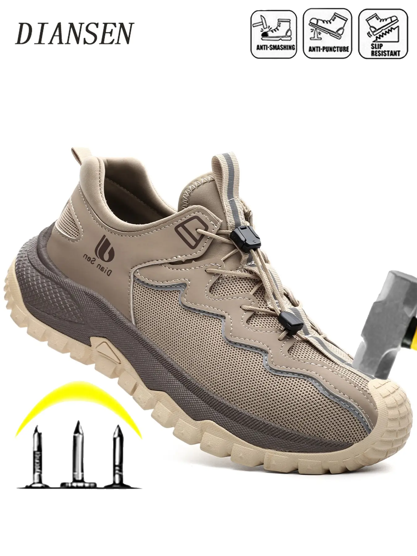 Steel Toe Work Shoes, Safety Work Footwear, Anti-Compression, Anti-Puncture, Lightweight Durable, Ideal for Construction, Warehouse, Gardening, Outdoor Jobs