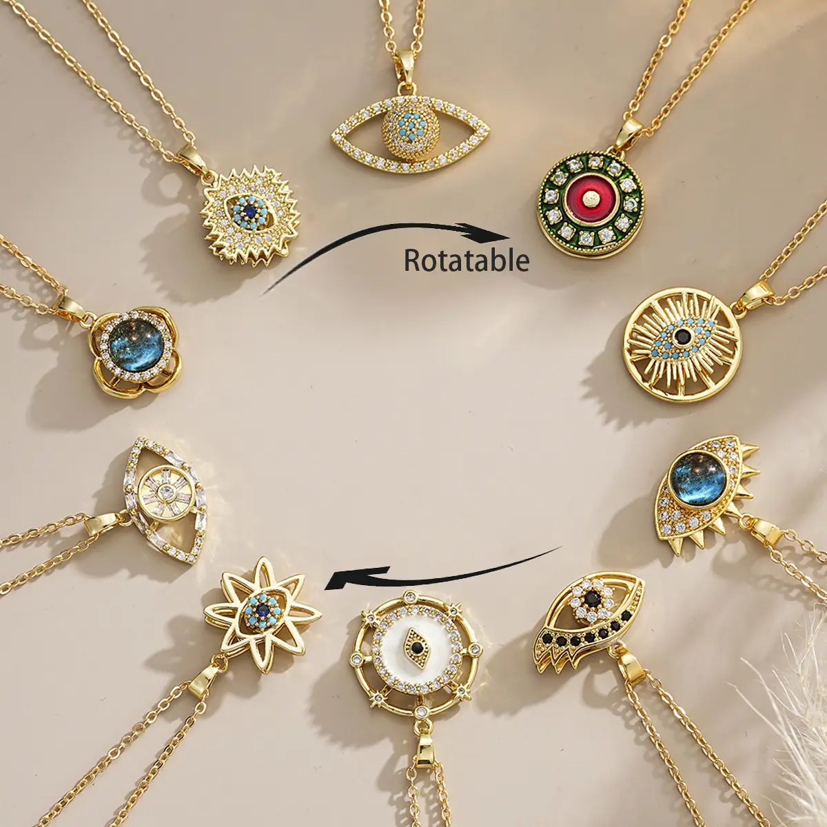 Evil Eye Necklace for Women, Rotatable Gold Blue Eye Pendant Necklace, Dainty Minimalist Jewelry, Meaningful Charm Necklace, Trendy Gift for Her