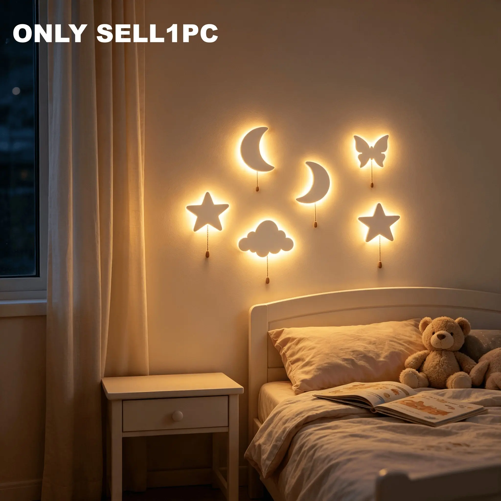 1pc Star And Cloud Lights, Led Star Light, Decorative Lights, Include Star, Cloud, Moon, Home Decor, Wall Hanging Ornaments, Party Night Lights, Birthday Party, Room Ambiance Lighting, Decoration Props, Battery-Operated (Batteries Not Included)