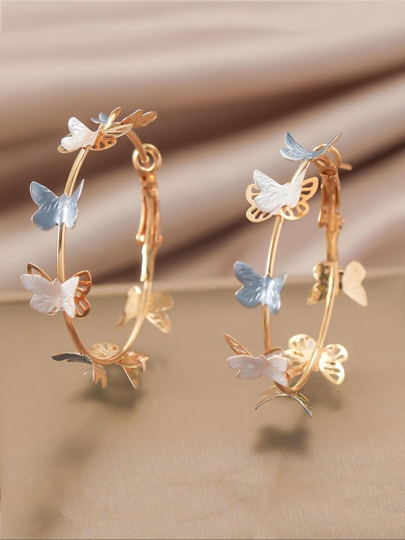 Butterfly Design Hoop Earrings, Fashionable Multilayer Earrings for Women, Daily Use, Fashion Jewelry Accessories, Trendy All-match & Exquisite Jewelry for Birthday Gift