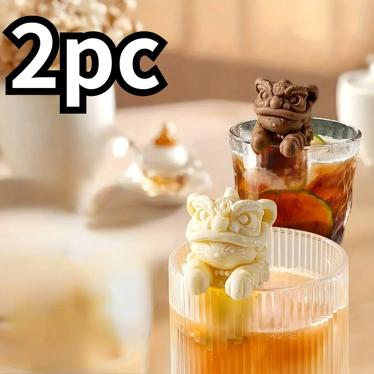 Cute Animal Series Panda and Lion Silicone Molds, Perfect for DIY Coffee Ice Cubes, Ice Cream, and Cake Making, Set of 2