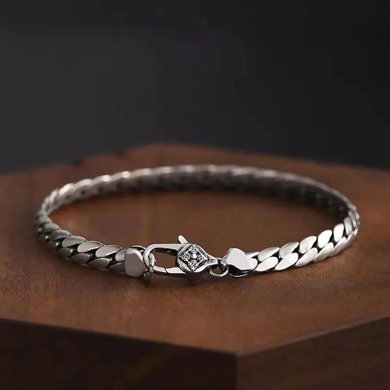 Men's Cuban Braided Bracelet, Minimalist Vintage Jewelry for Men, Luxury Six-Syllable Mantra Clasp Wristband