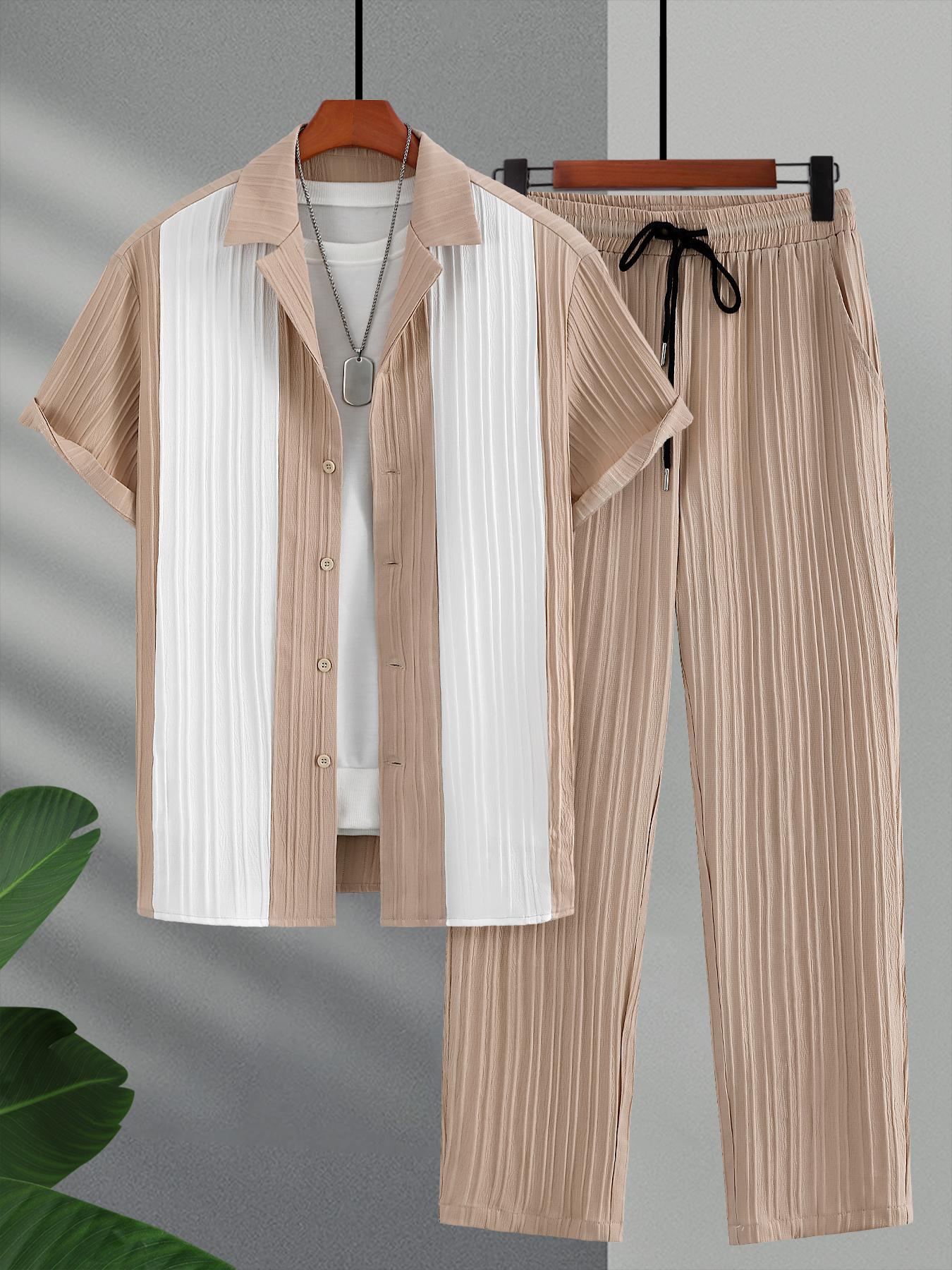 Men's Short Sleeve Shirt & Pants Two-Piece Set, Casual Button Top & Trousers for Summer, Men's Two-piece Set for Daily Wear, Matching Clothing Set