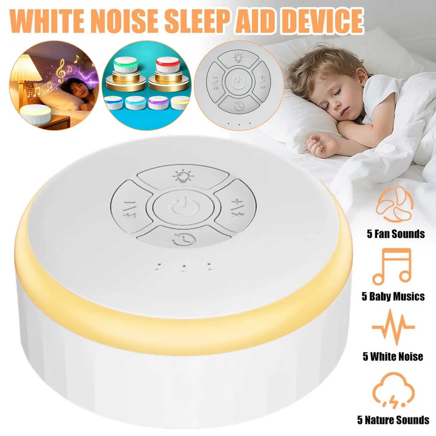 Portable Noise Machine with Night Light, 26 Soothing Sounds, 7 Colors, Adjustable Volume, 3 Timer Modes, Ideal for Home, Travel and Dorm