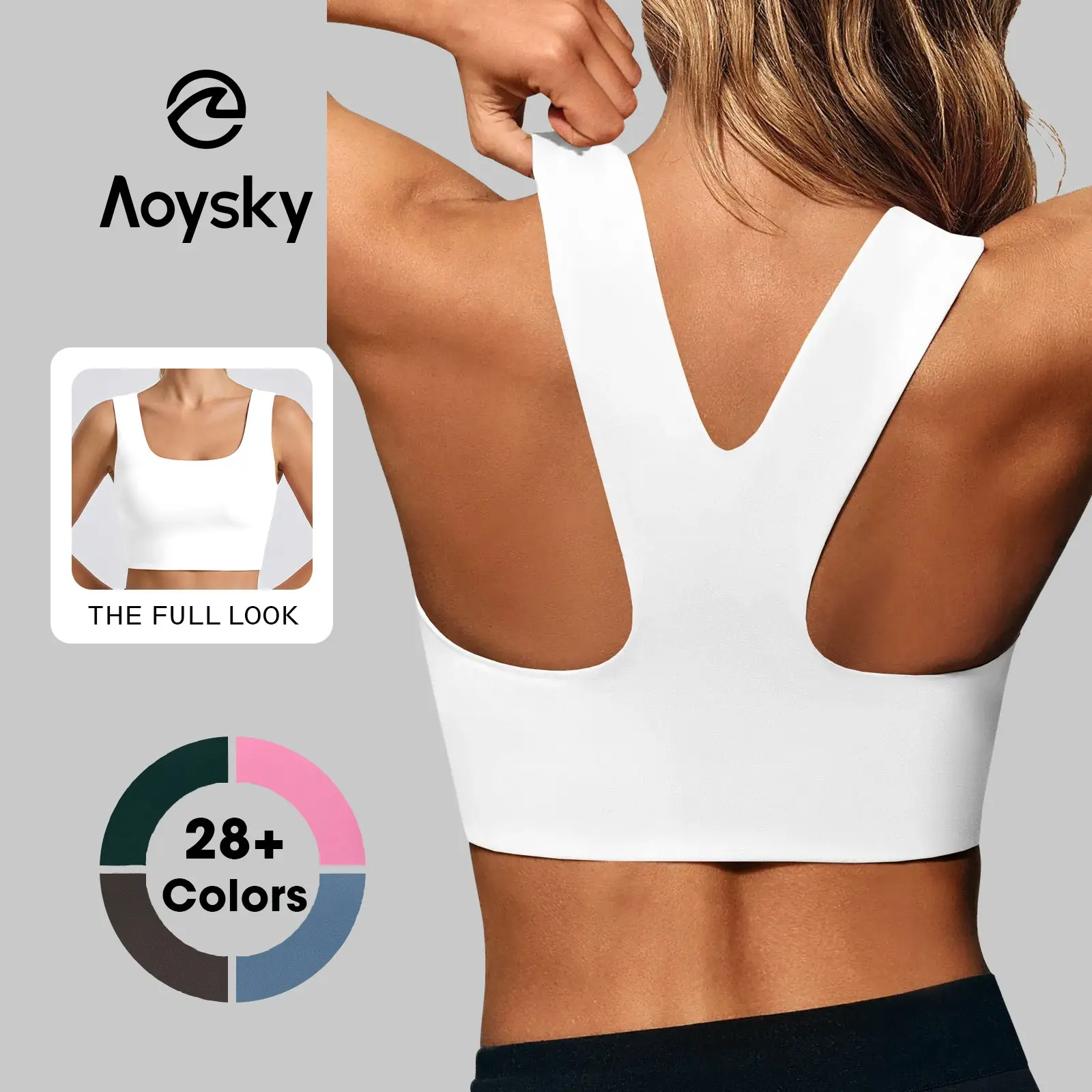 Aoysky Women's Buttery Soft Square Neck Padded Compressive Seamless Longline Sports Bra - Bras for Women, Activewear Crop Top for Yoga, Running Workouts, Sports Bra For Women