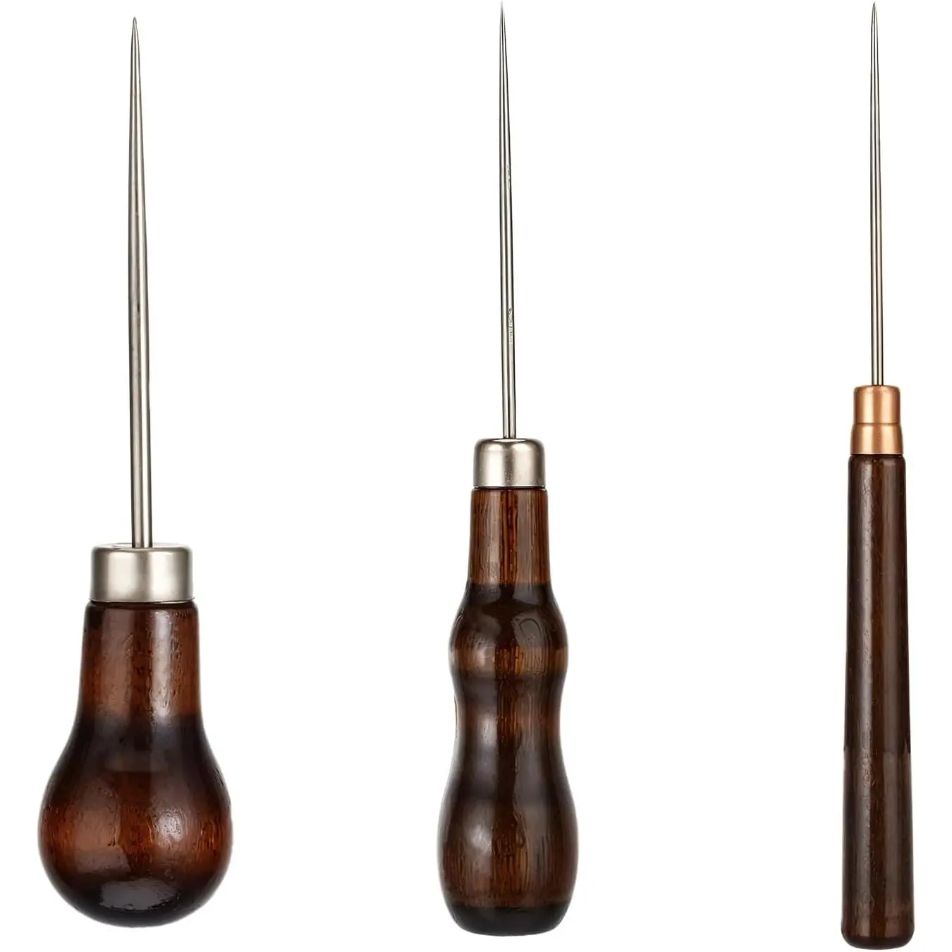 3 Pcs Awl Tool Set Leather Scratch Stitching Sewing Awl with Wooden Handle Piercing Needle Gourd Shape Pin for Leather Punch Hole Craft Repair Shoes Sewing