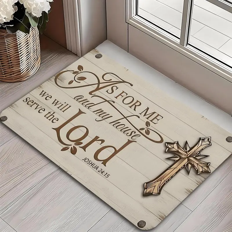 Faith-Inspired Welcome Diatom mud Mat – "As for Me and My House, We Will Serve the Lord," Cross Design– Perfect for Entryway, Living Room, Kitchen, Bedroom, Farmhouse, Hallway, Laundry Room Decor, Indoor/Outdoor Floor