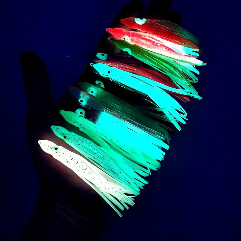 50pcs Glow-In-The-Dark Soft Rubber Squid Lures, Multicolor Trolling Baits for Tuna, Mackerel, Wahoo, Marlin, Saltwater/freshwater Fishing Lure, Artificial Fishing Lures
