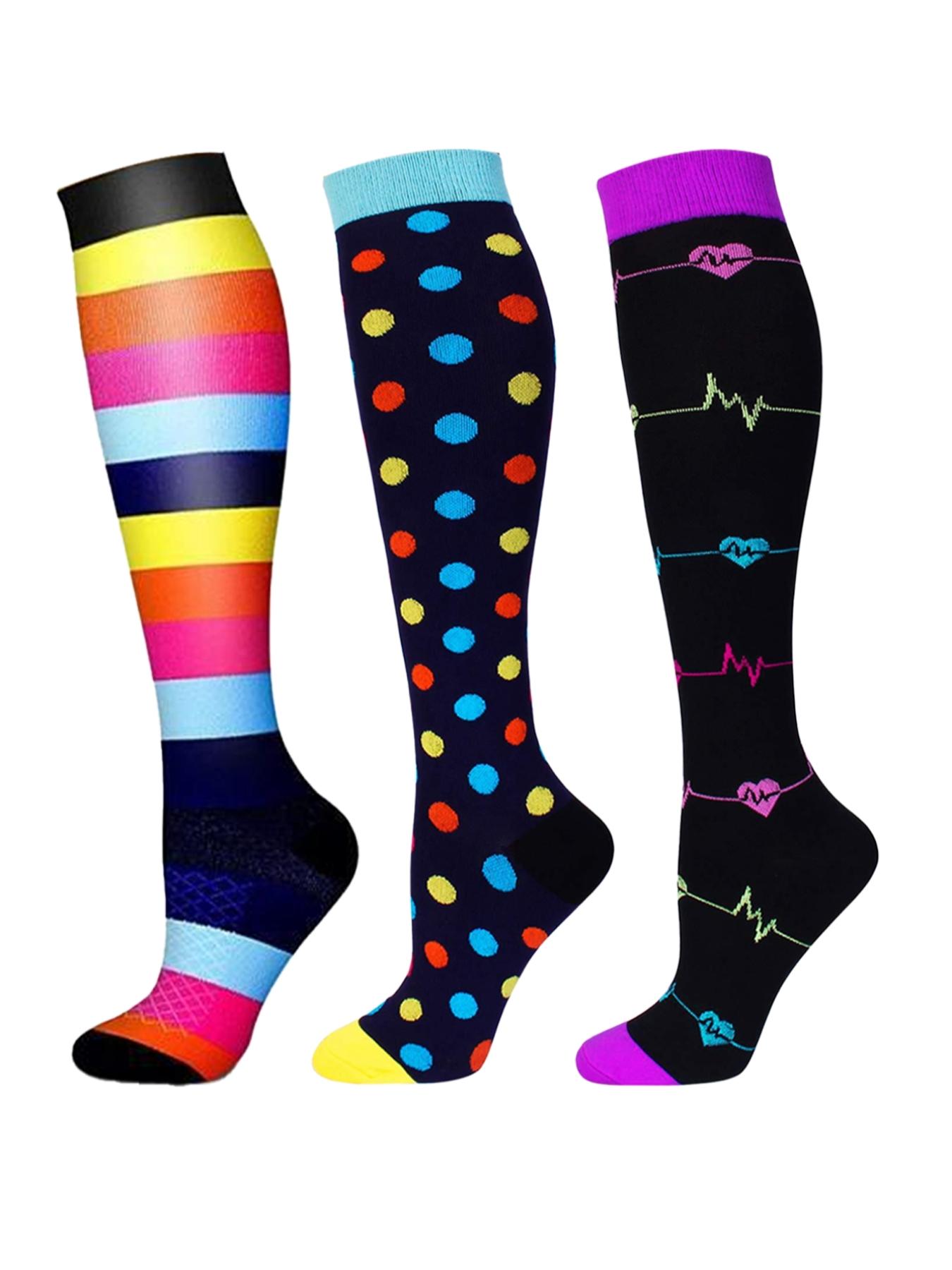 3 pairs of men's and women's compression socks with a compression rating of 15-20 mmHg in a knee-high design for running, performance and recovery, available in a range of colours to help improve circulation, Sports Socks