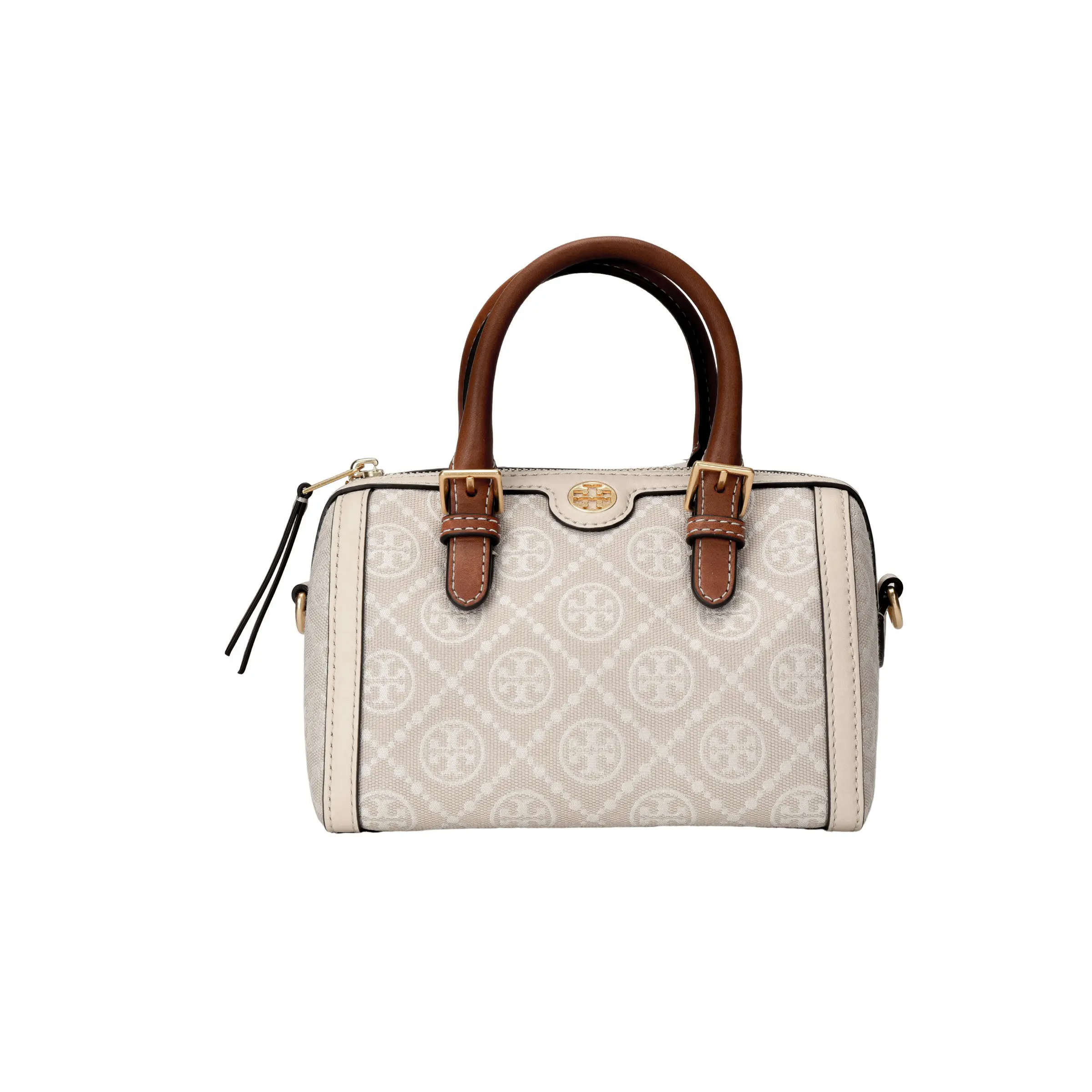Tory Burch T Monogram Embossed Calfskin Barrel Bag – Small, Women’s Crossbody/Shoulder/Top Handle Handbag in Almond White