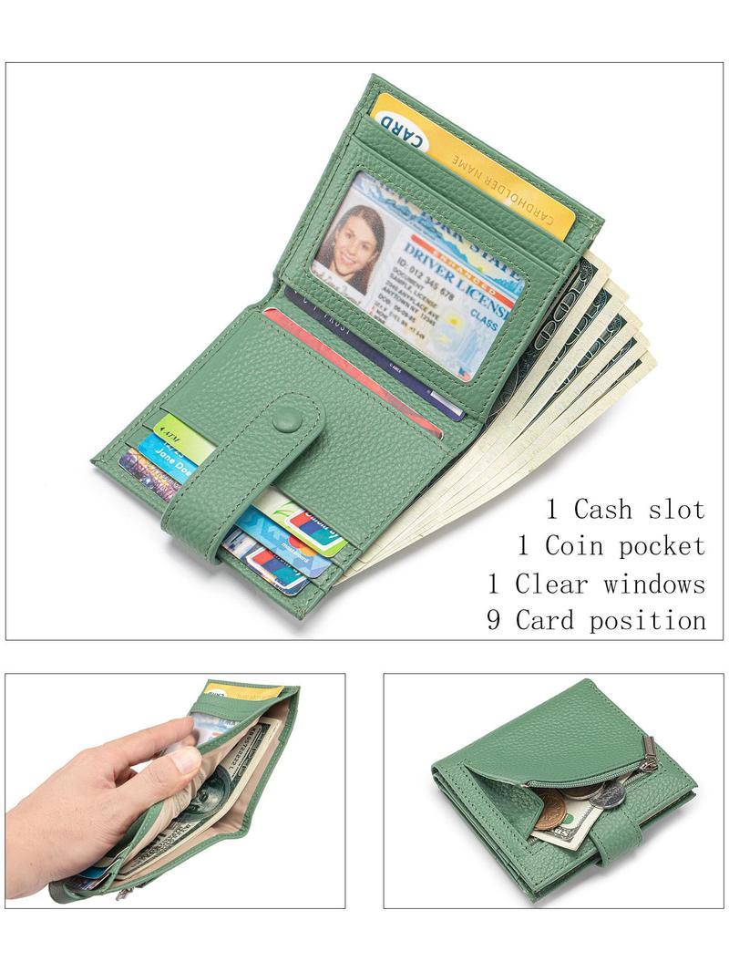 Women's Solid Color Leather Bifold Wallet, Fashionable Zipper Coin Purse with ID Window, Casual Versatile Card Holder for Daily Use