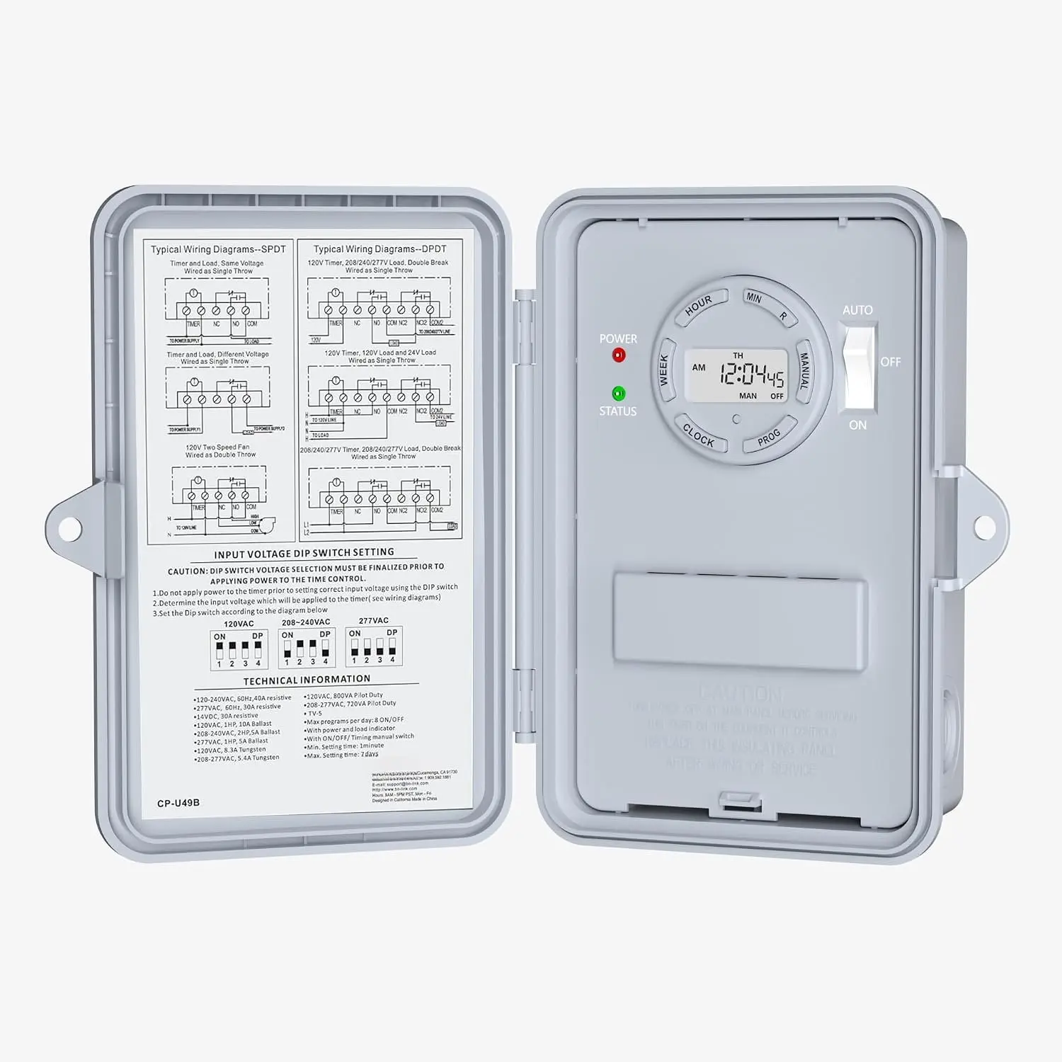 Pool Pump Timer Outdoor Digital Timer Box, Heavy Duty 7 Day Programmable, 2HP 40A Max, 120, 240, 277 VAC, for Pool Pump, Water Heater, Fans,