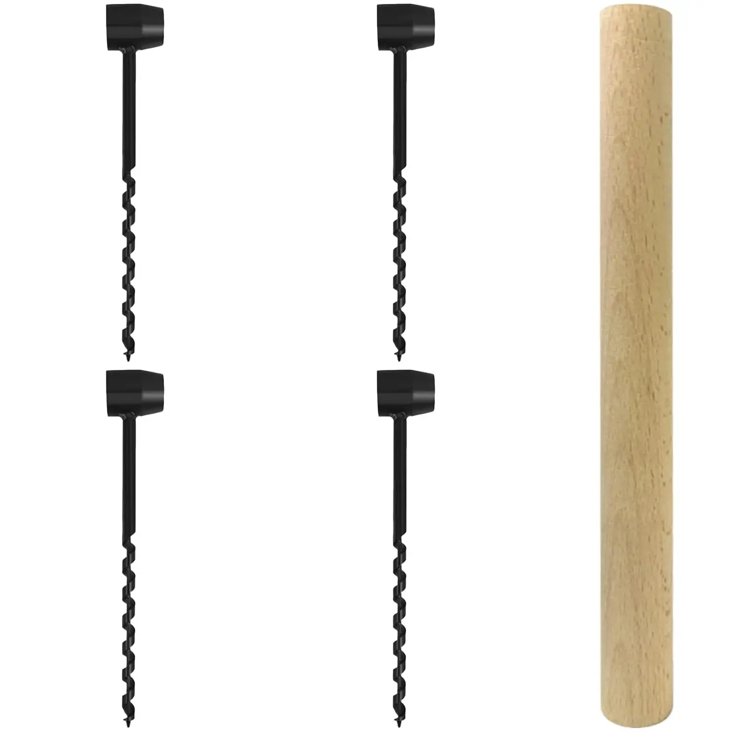 5 count Hand Auger  Drill Set, Bushcraft Auger Drill Kit with Wooden Handle Stick, Heavy Duty 1 in Eye  Drilling Tools for Camping  Gear Outdoor Hiking Woodworking