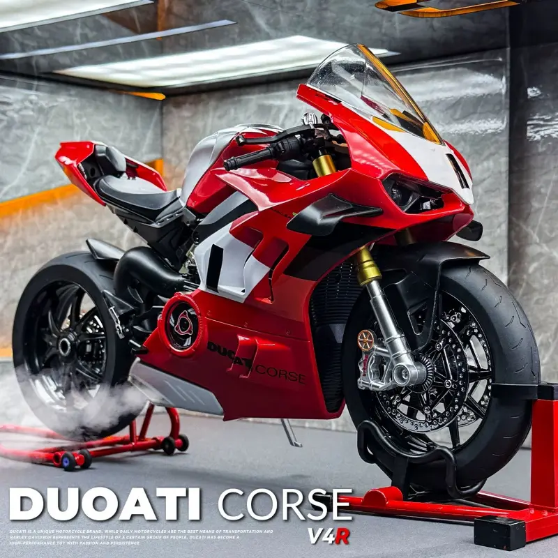 Ducati V4 SP 1:7 Diecast Motorcycle Model with Kickstand Realistic Engine Sound Smoke Effects Detailed Racing Replica for Motorcycle Fans Collection & Gift