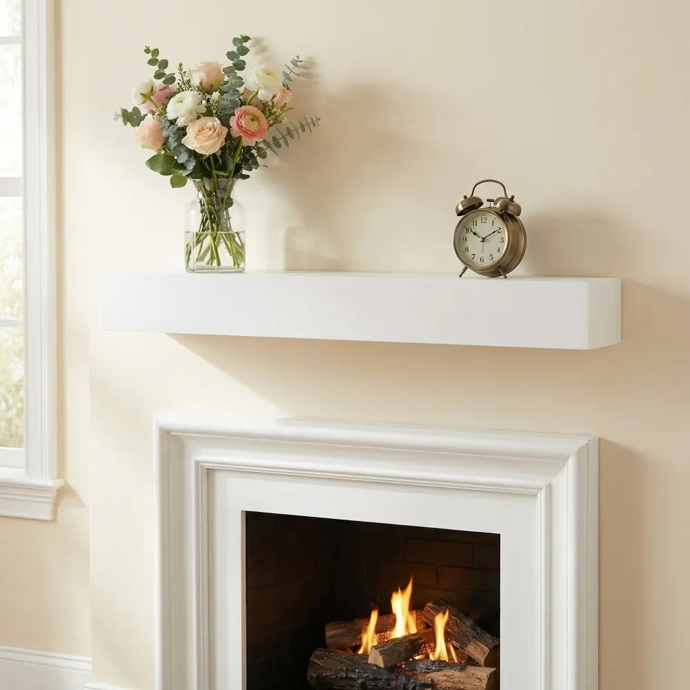 60" Paulownia Wood Fireplace Mantel Shelf, Solid Wood Floating Wall Mounted Shelf, Rustic Farmhouse Decor Shelf for Living Room Home Decoration