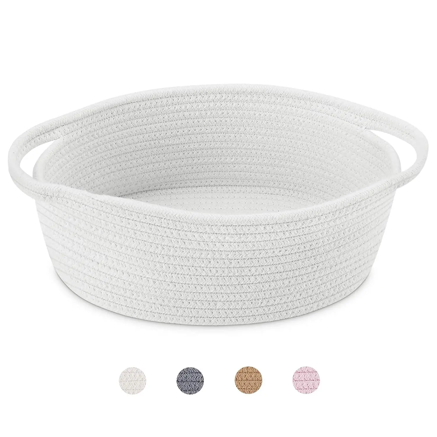 Small Woven Baskets, 12"x8"x5" Rope Baby Toy Storage Basket with Handle, Durable Gift Basket Empty for Graduation Easter Christmas, White