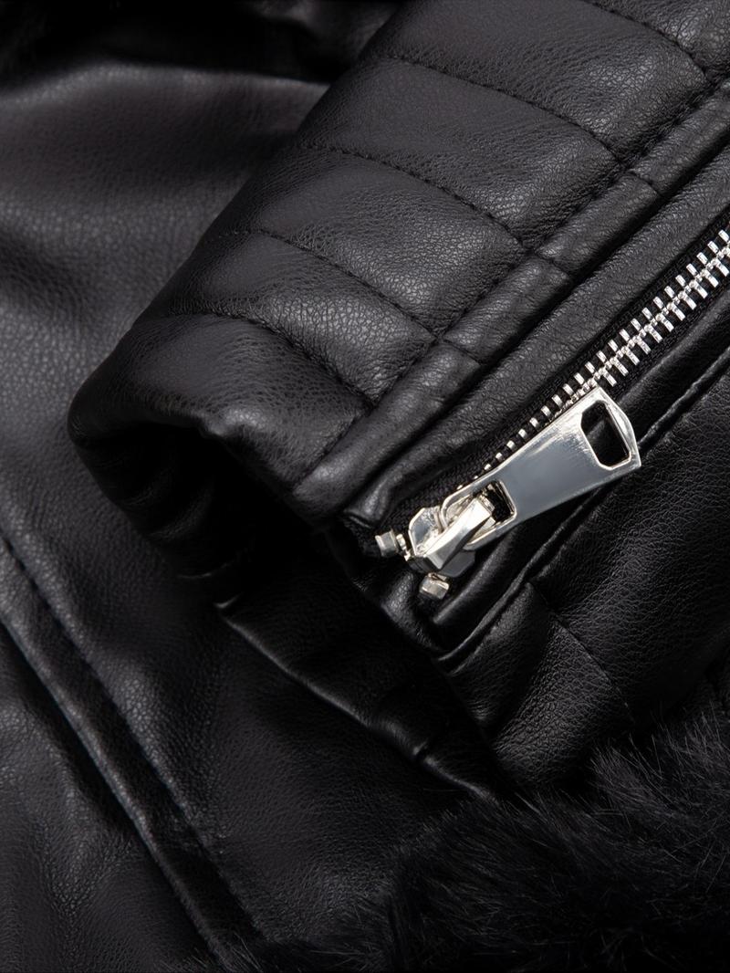 Women's Fall Winter PU Jacket, Vintage Style Fitted Long Sleeve Coat, Warm Daily Wear with Adjustable Waist Belt, Casual Plain Design