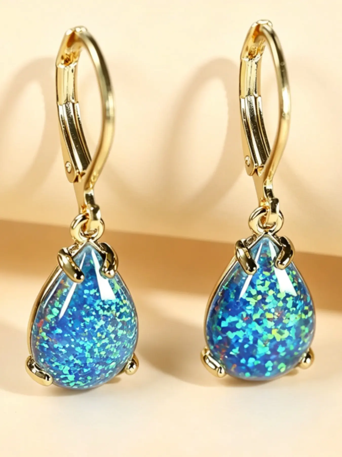 Romantic Shimmer Elegant Luxurious Teardrop Blue Opal Earrings, Perfect for Weddings, Parties, Daily Wear, Anti-Oxidant and Allergy-Free