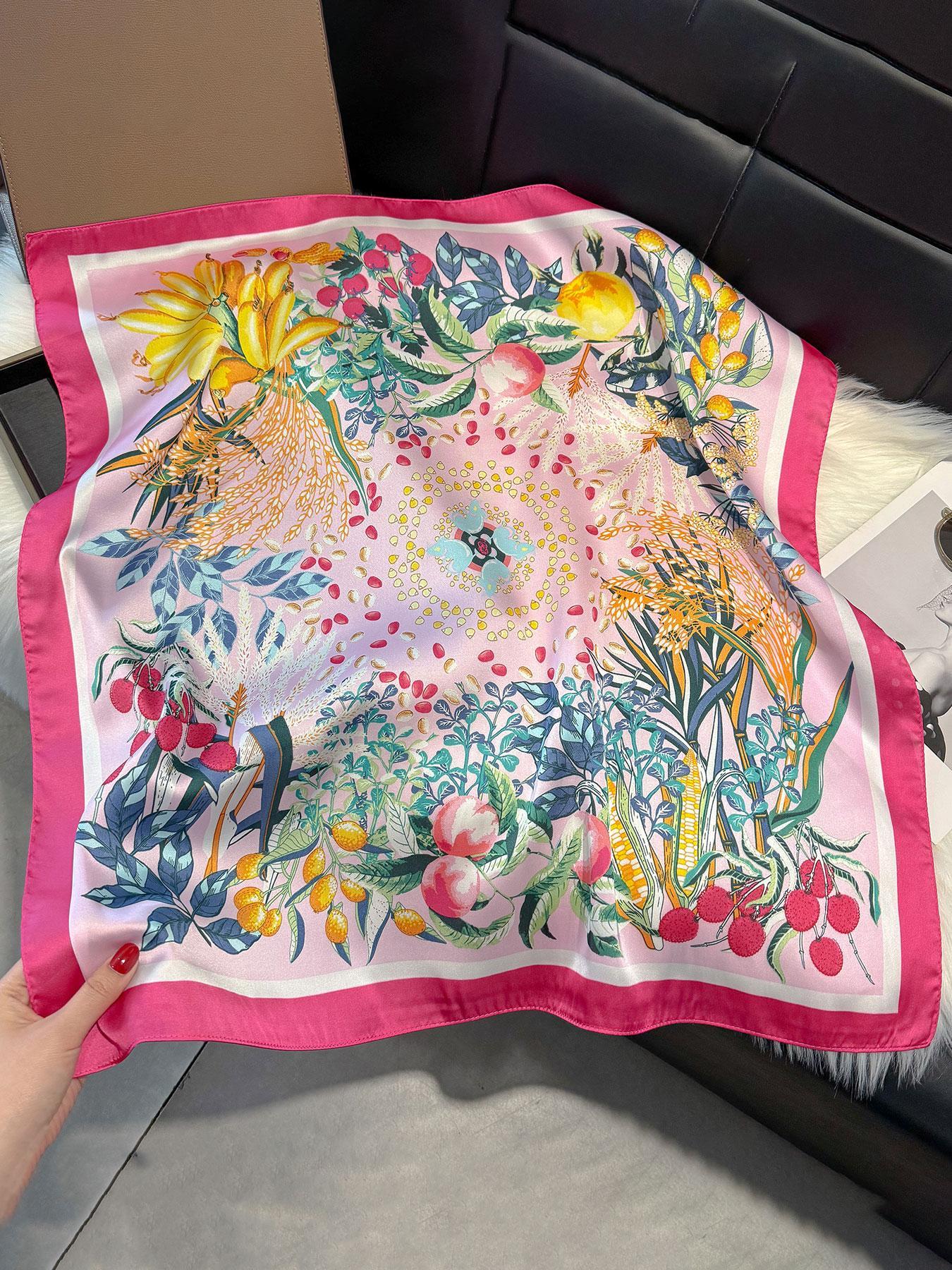 Women's Floral Print Square Scarf, Boho Style Scarf, Fashionable Soft Lightweight Bandana for Women, Casual Versatile Scarf for Daily Wear, Fashion Accessories for Women & Girls