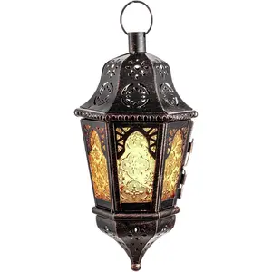 Moroccan Lantern Decorative Indoor & Outdoor, 13.6’’ Vintage Decorative Hanging Lanterns with Chain for Home Porch Patio Decor, Metal Christmas Ramadan Candle Holder Decorations (Amber)fidget toys