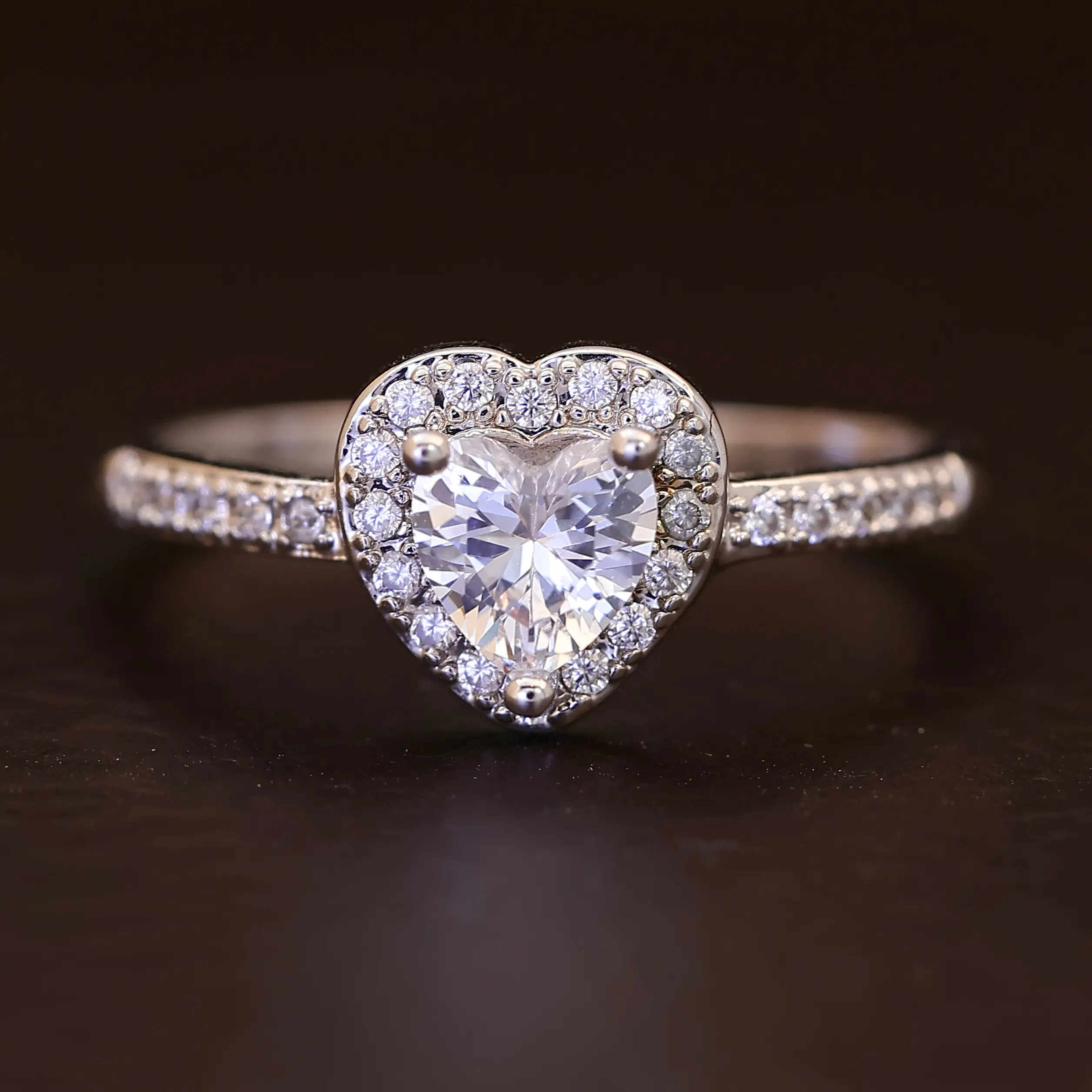 Heart Shape Moissanite Engagement Ring for Women,  Heart Cut Solitaire Promise Ring with Halo Pave Band, Silvery Wedding Proposal Ring Gift for Anniversary Birthday