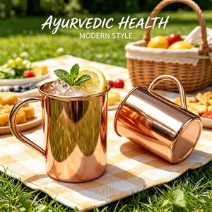 Moscow Mule Mug 1/2 piece, hammered copper mug, pure copper liner with gold brass handle, ideal for cold beer and wine, perfect for summer pool parties, barbecues, beach camping and backyard parties