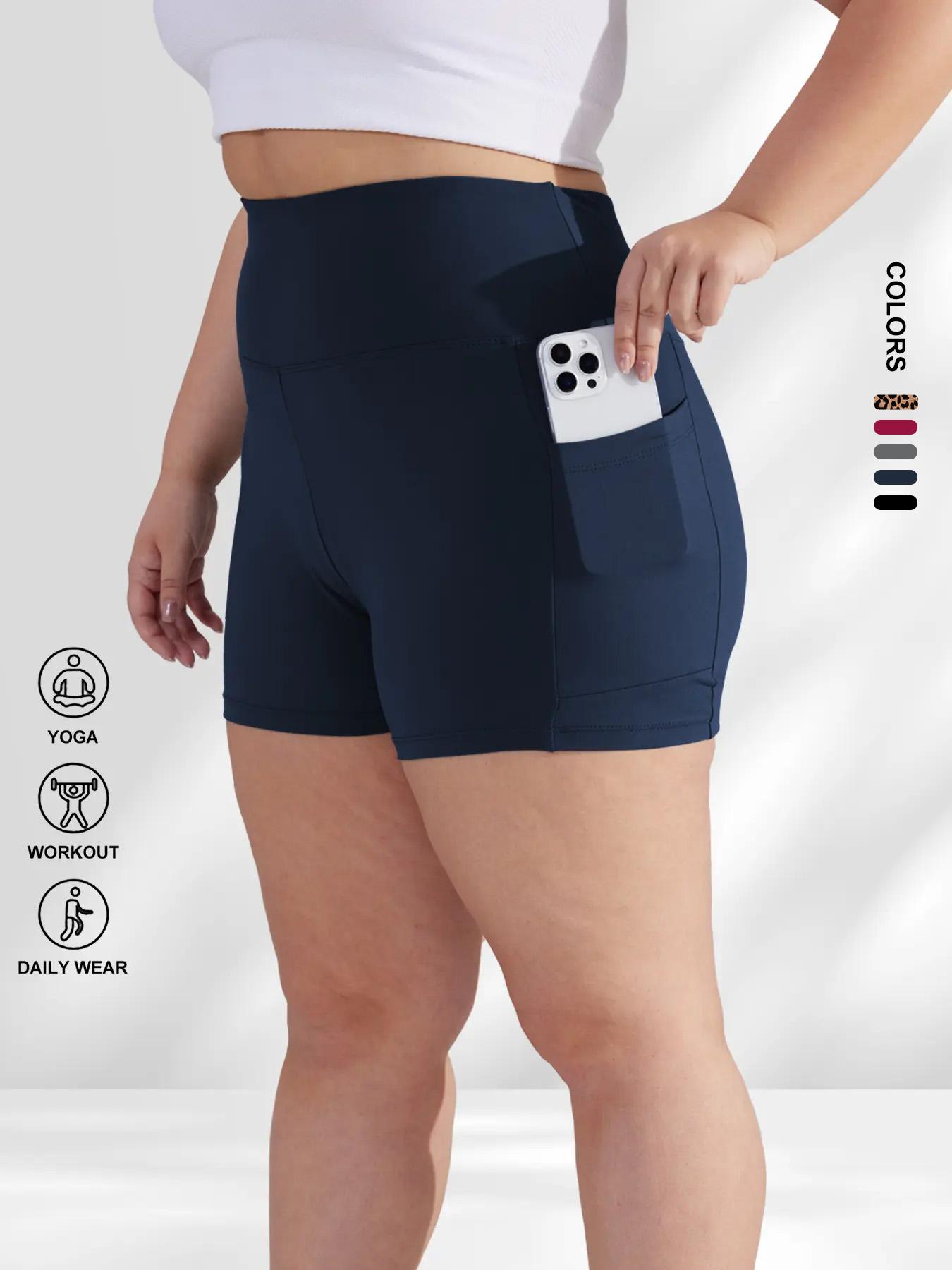 [Plus Size] High Waist Pocket Skinny Shorts, Casual Comfy Breathable Short Leggings for Daily Wear, Women's Bottoms for Summer, Athletic Lounge Shorts