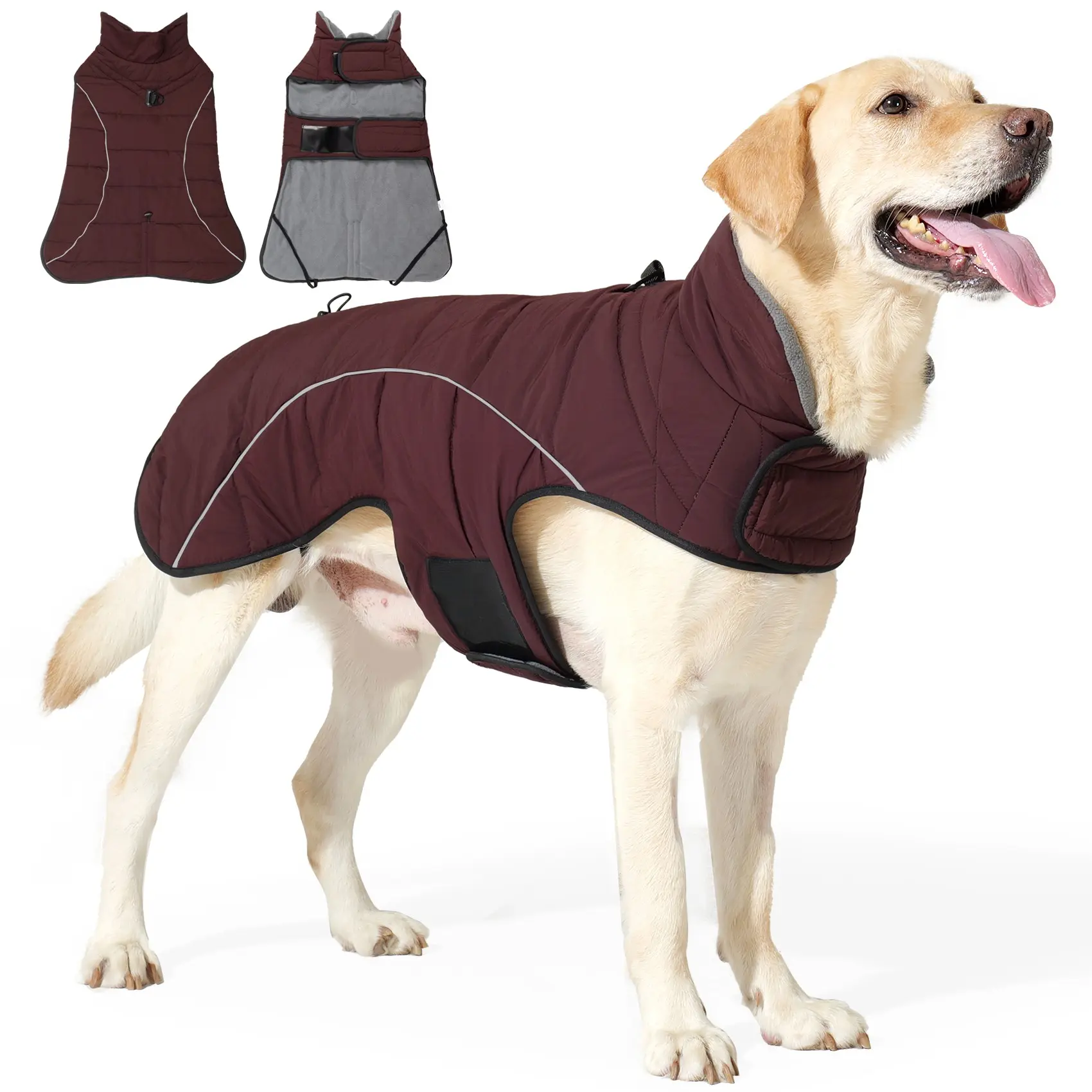 Dog Winter Coat, Thick Double-Layer Waterproof Windproof Jacket, Universal Size, Plain Pattern, Pet Clothing for Large Dogs